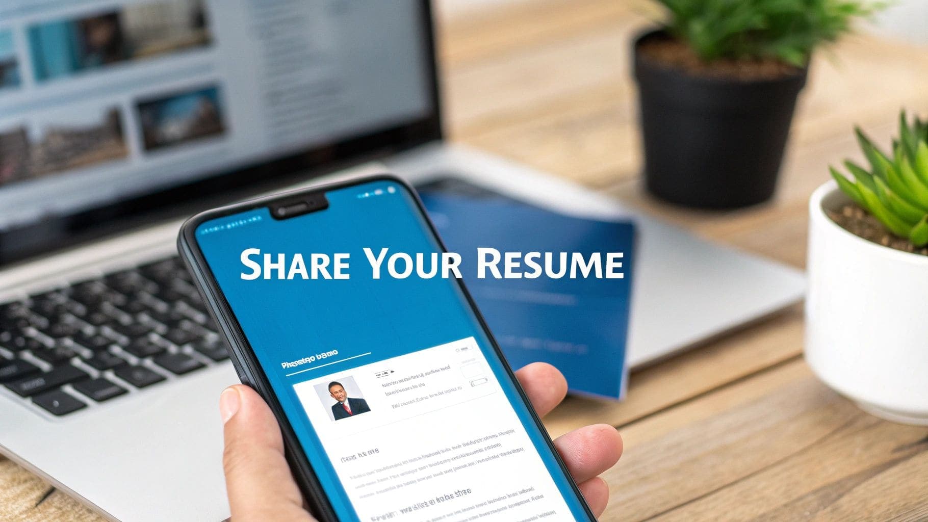 A professional sharing their digital resume seamlessly across multiple devices including laptop, tablet, and smartphone showing the versatility of online resume formats