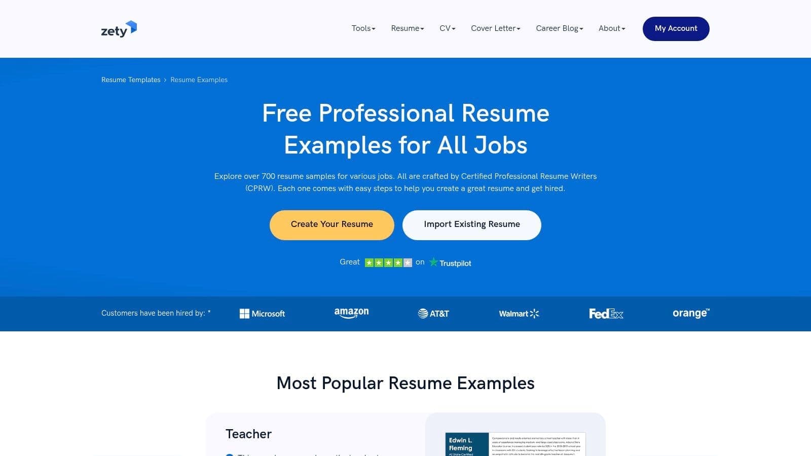 Indeed Career Guide resume examples page displaying a professional Registered Nurse resume with skills, experience sections, and certifications