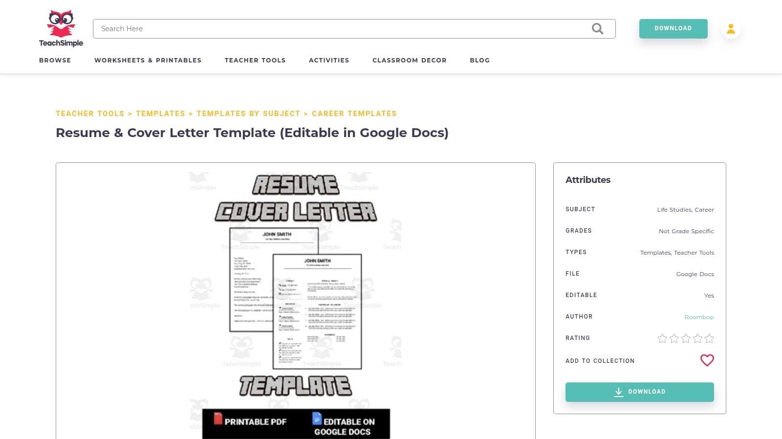 Teach Simple education-focused resume and cover letter template bundle with teaching philosophy section