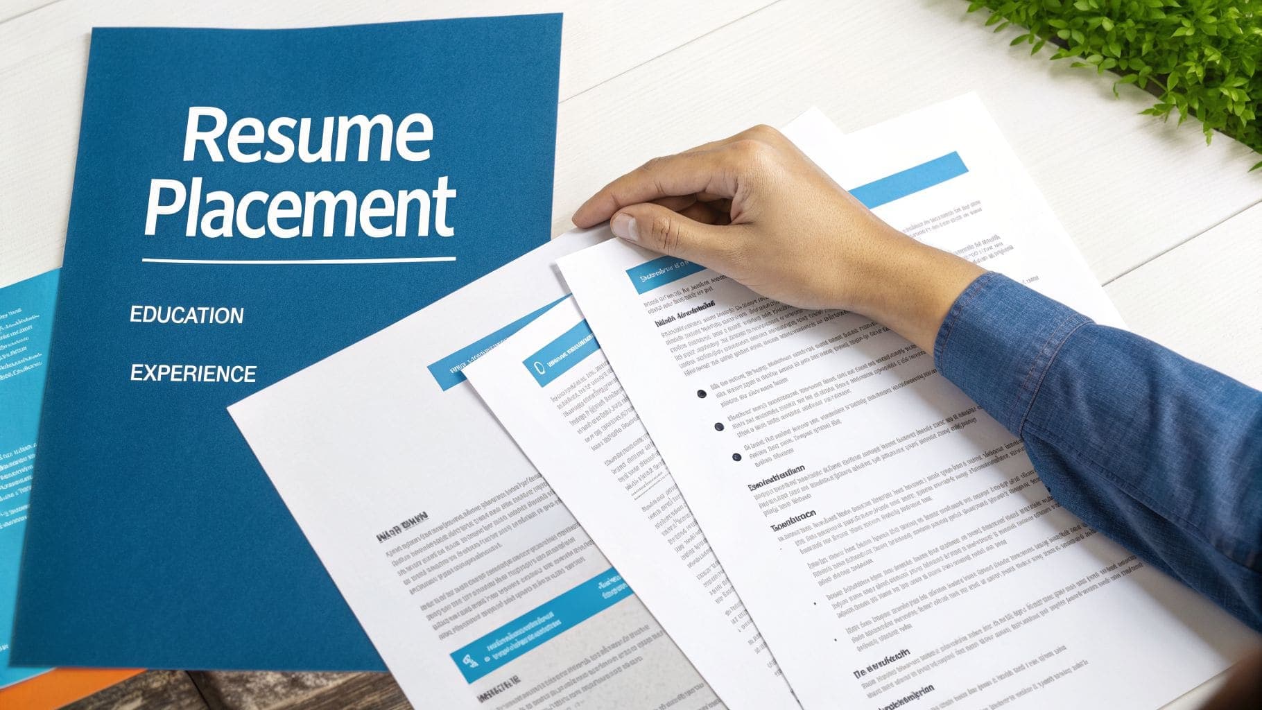 Student showing resume on tablet to recruiter in professional office setting