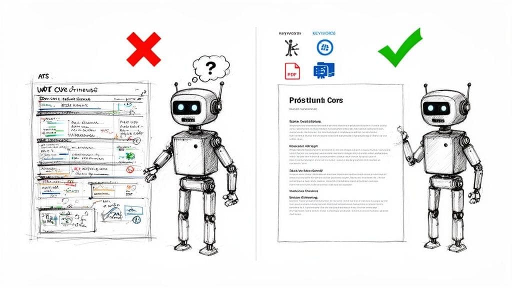 Robot demonstrates difference between messy unoptimized CV and clean ATS-friendly CV