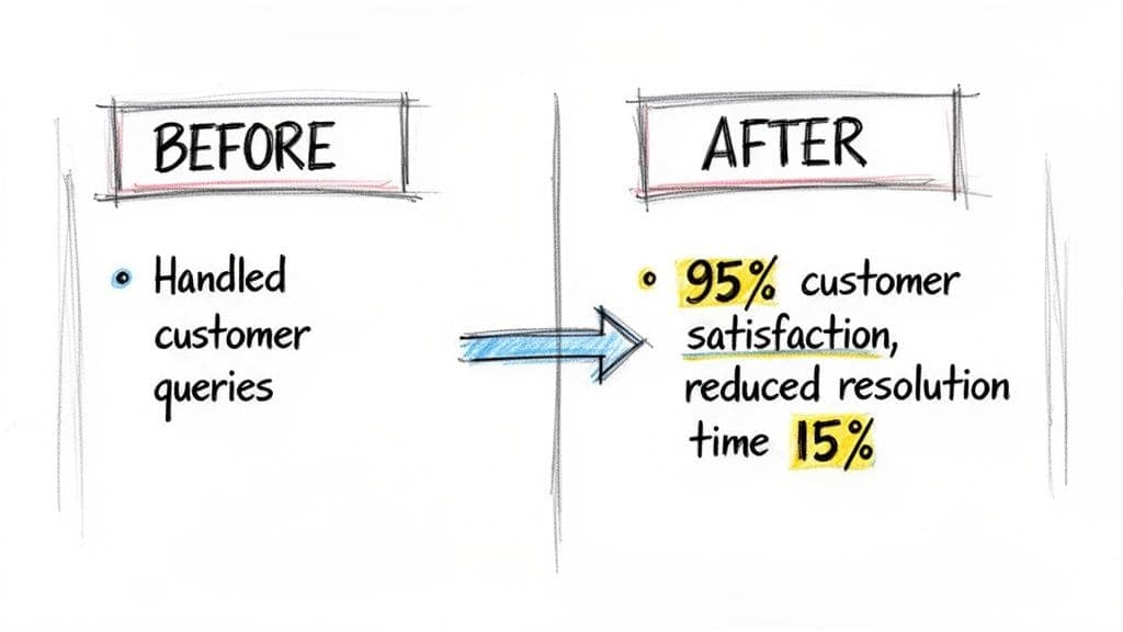 Before and after comparison showing improved customer satisfaction and reduced resolution time