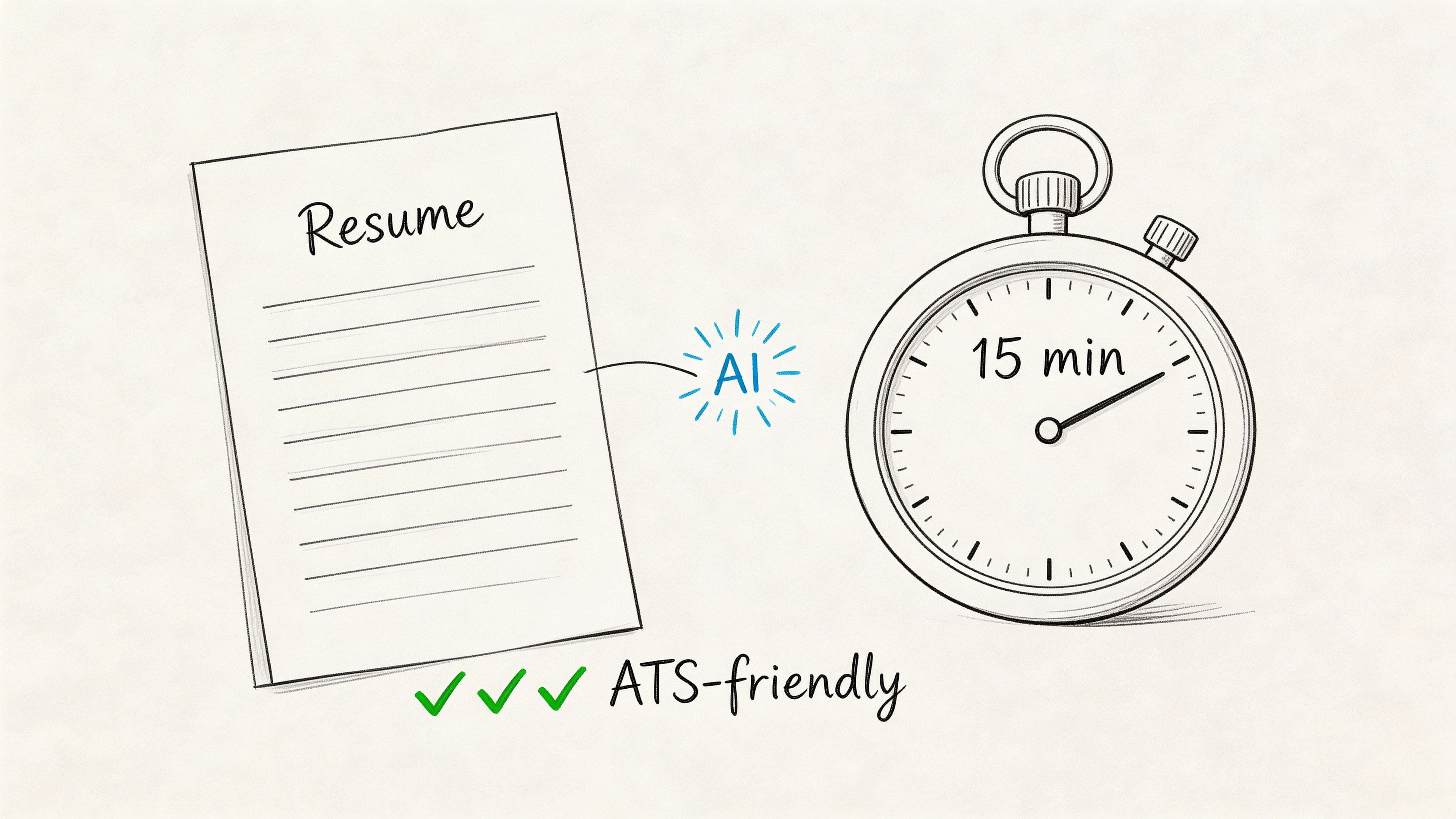 AI-powered resume builder dashboard helping create ATS-friendly resumes in fifteen minutes