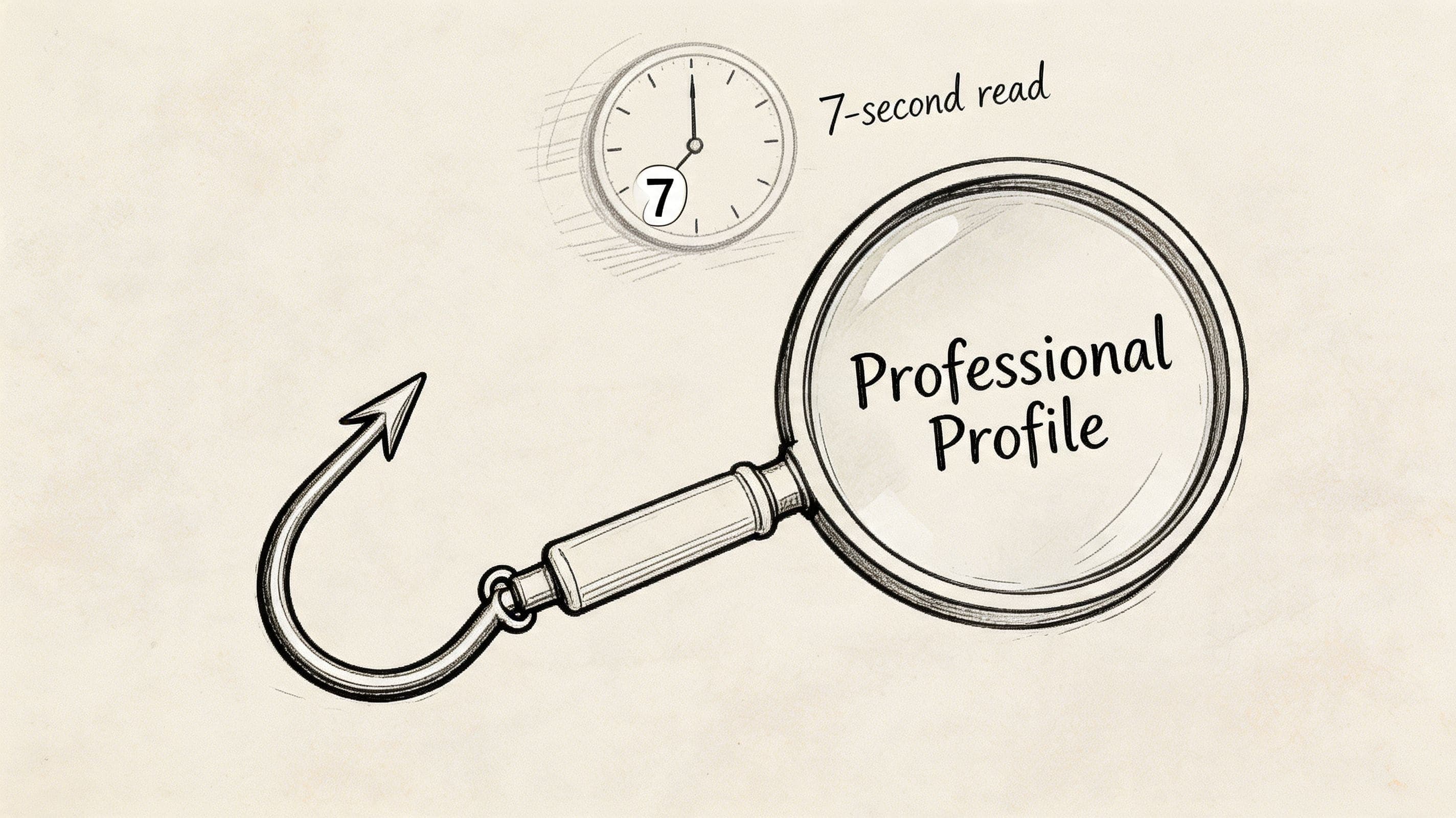 Illustration emphasising a concise professional profile at the top of a UK CV to hook recruiters scanning in an F-pattern