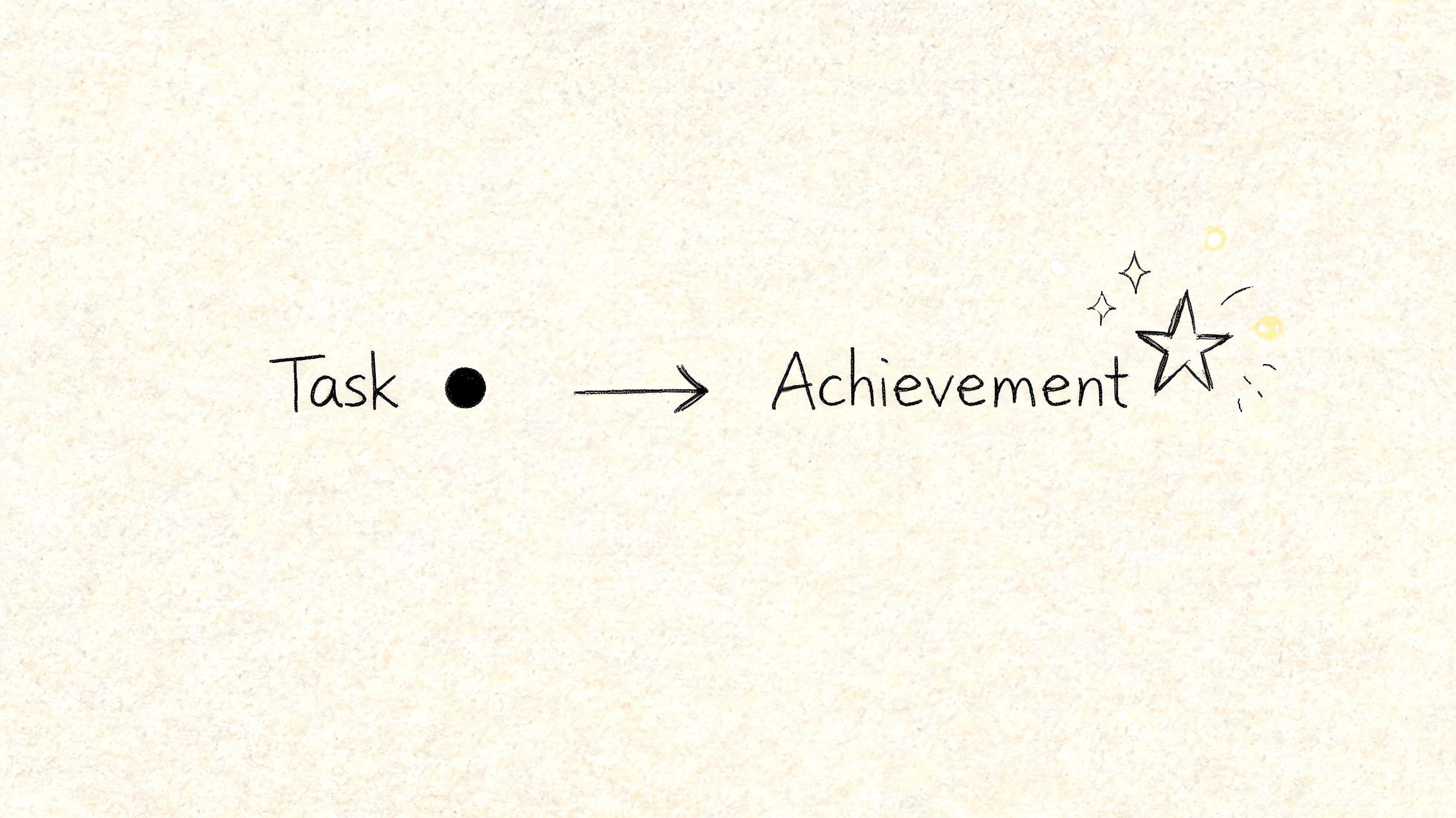 Hand-drawn illustration showing a basic task rewritten as a STAR-style achievement bullet for a first-time UK CV