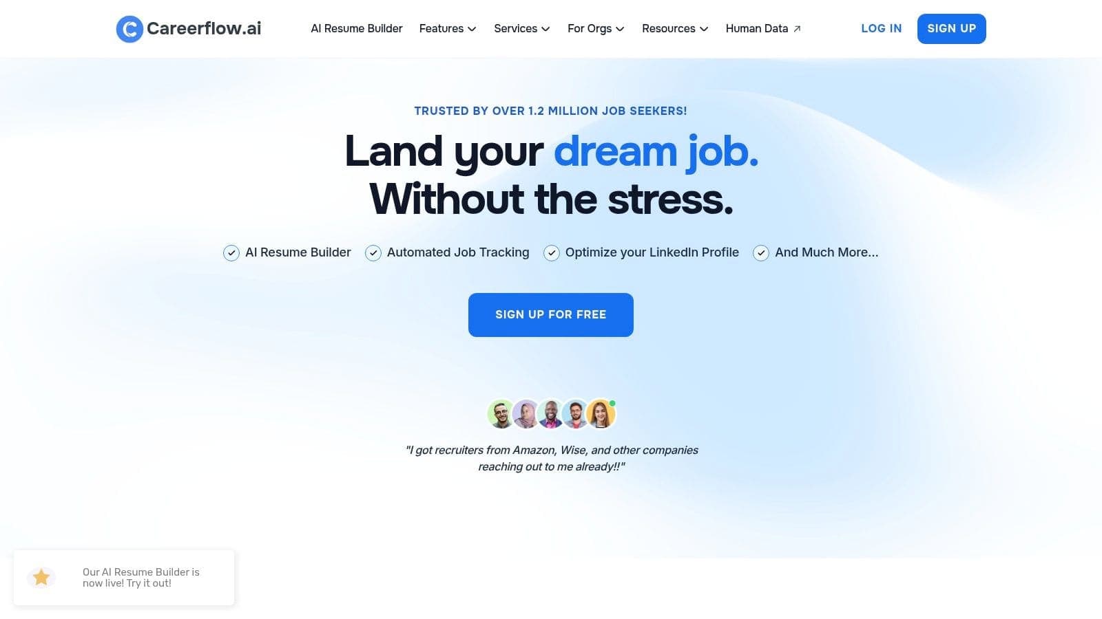 Careerflow.ai career platform with LinkedIn optimiser, resume tools, and job tracker for applicants