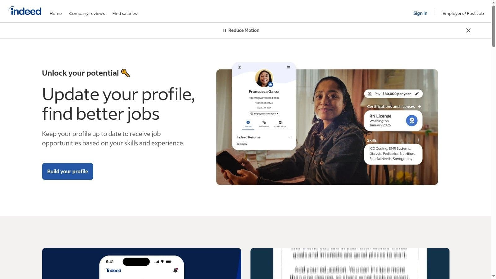 Indeed Resume Builder showing simple and direct CV creation with job board integration