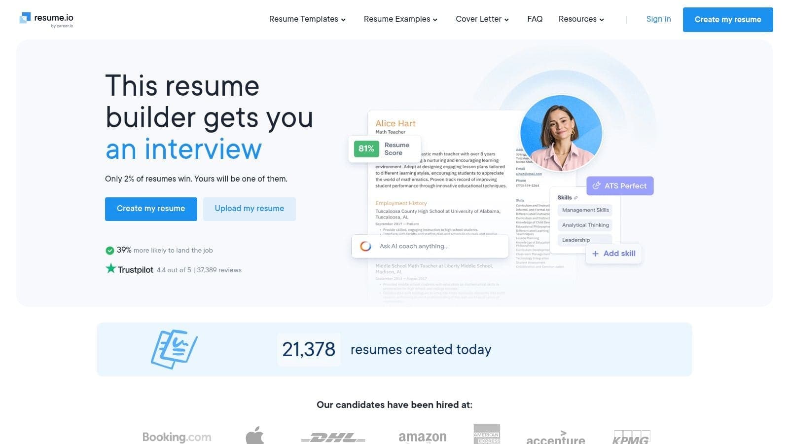 Canva Resume Builder showing creative templates and drag-and-drop design interface