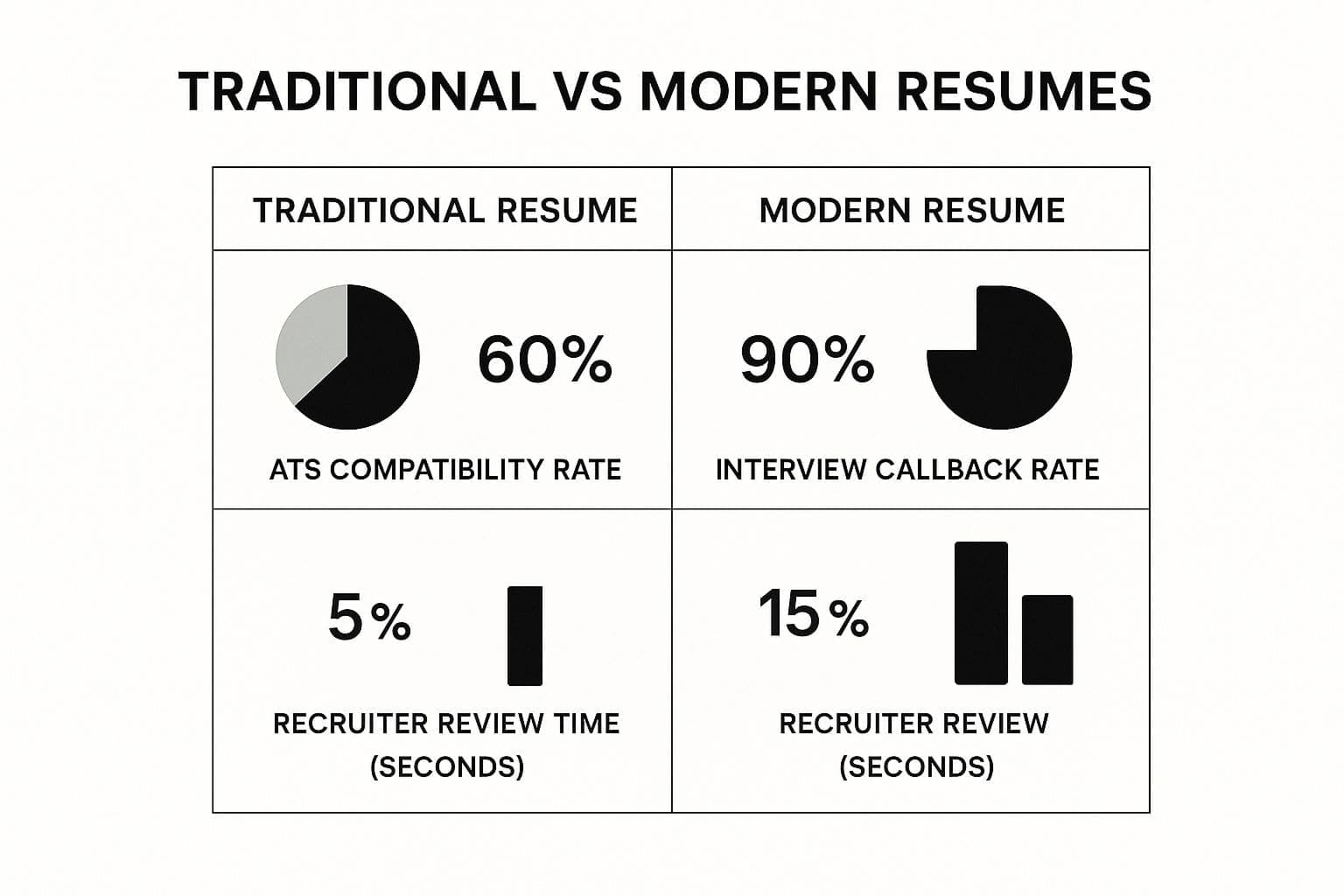 Modern vs traditional resume comparison showing ATS compatibility and design differences