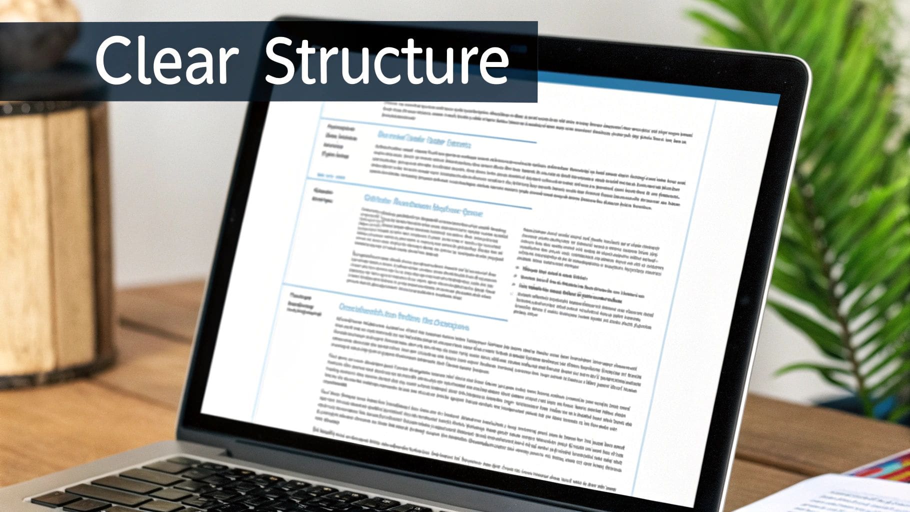 A well-organised desk with documents neatly arranged, symbolising the clear structure of a professional resignation letter