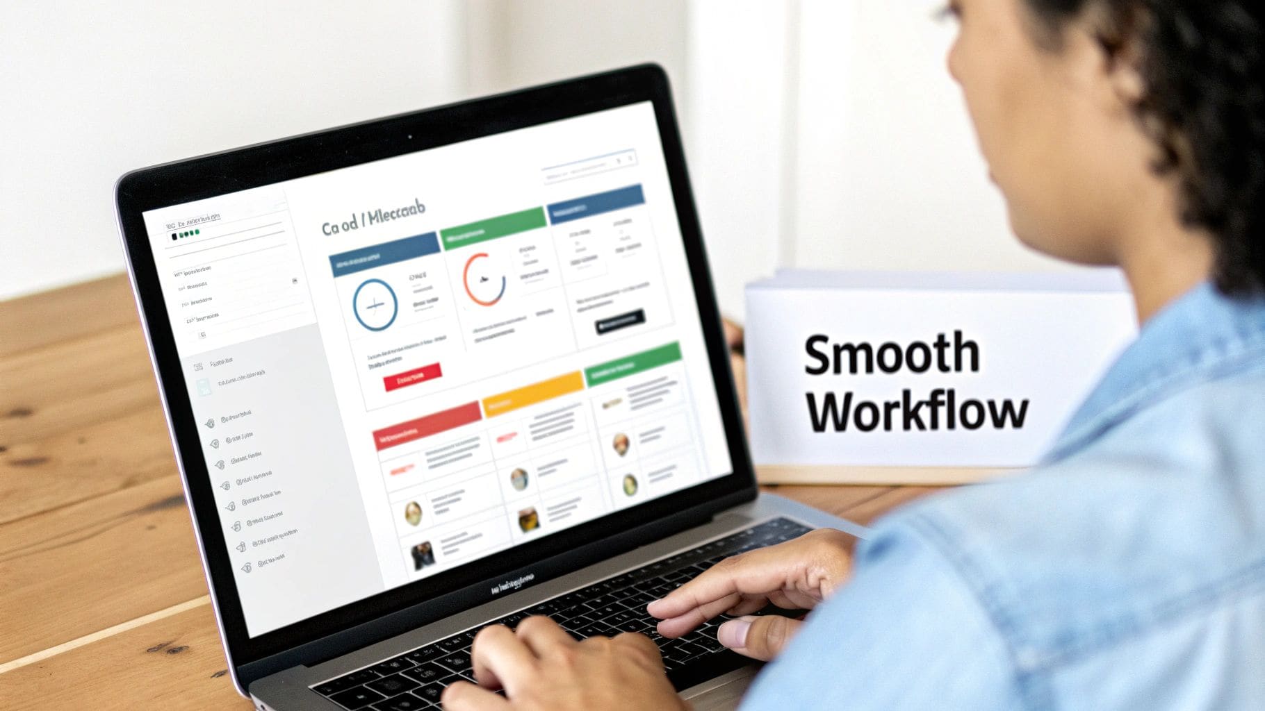 A person working on their resume on a laptop, with a clean and modern user interface visible