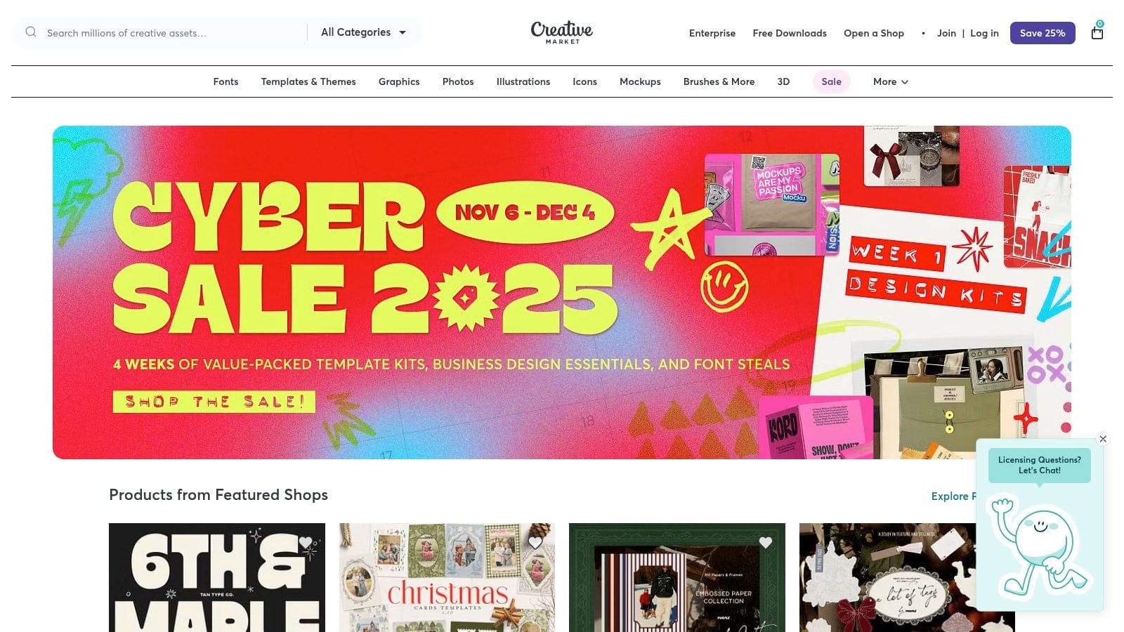 Creative Market website showing designer CV templates with modern aesthetics