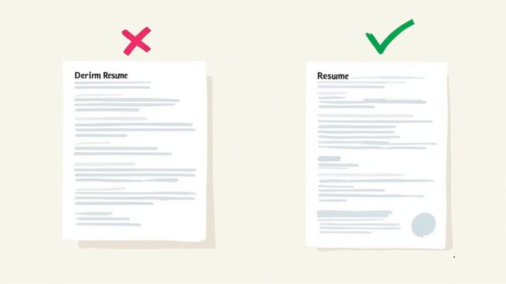 A side-by-side comparison showing a clean, ATS-friendly resume layout versus a complex multi-column design