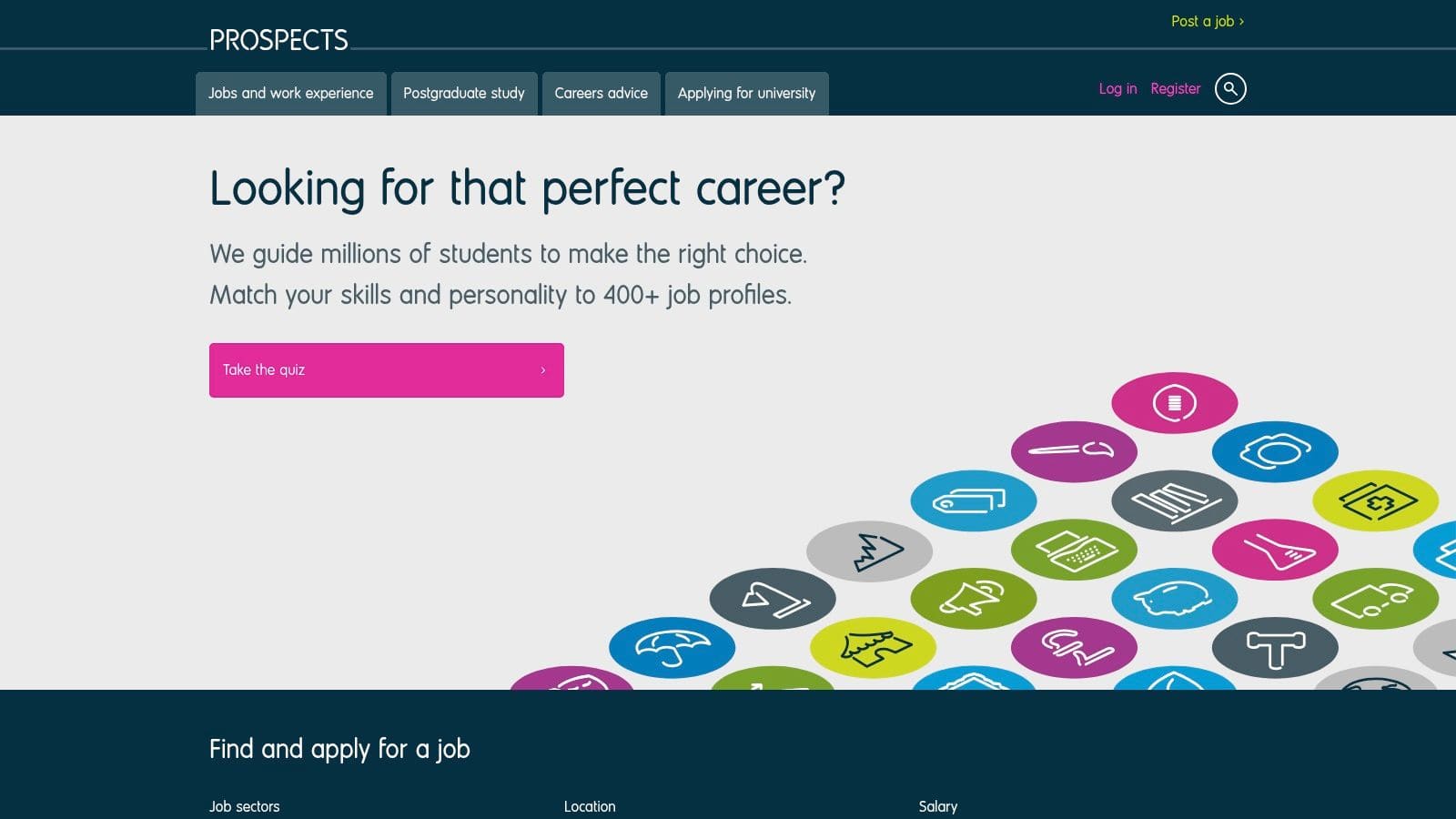 Prospects.ac.uk career guidance website displaying CV examples and advice articles for UK students, graduates and early-career professionals