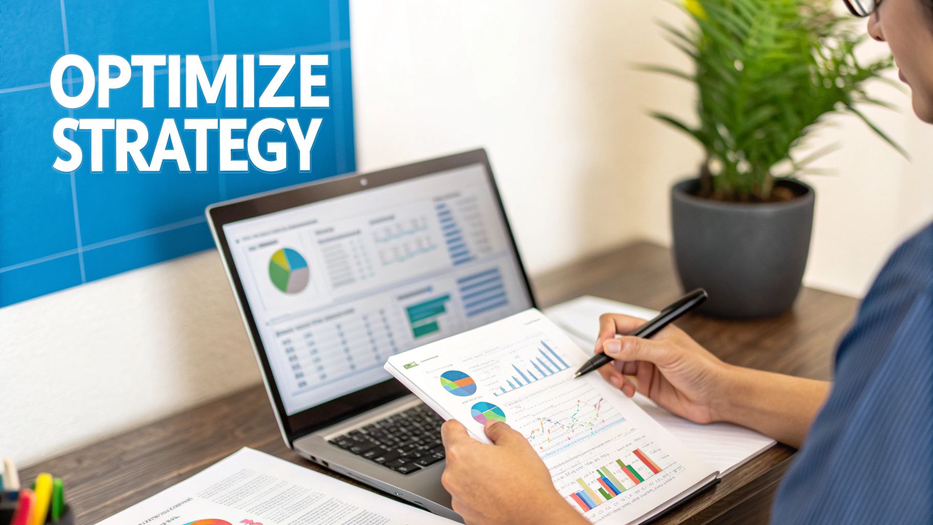 Professional analysing business data with charts and graphs on laptop and paper for strategic job search optimisation