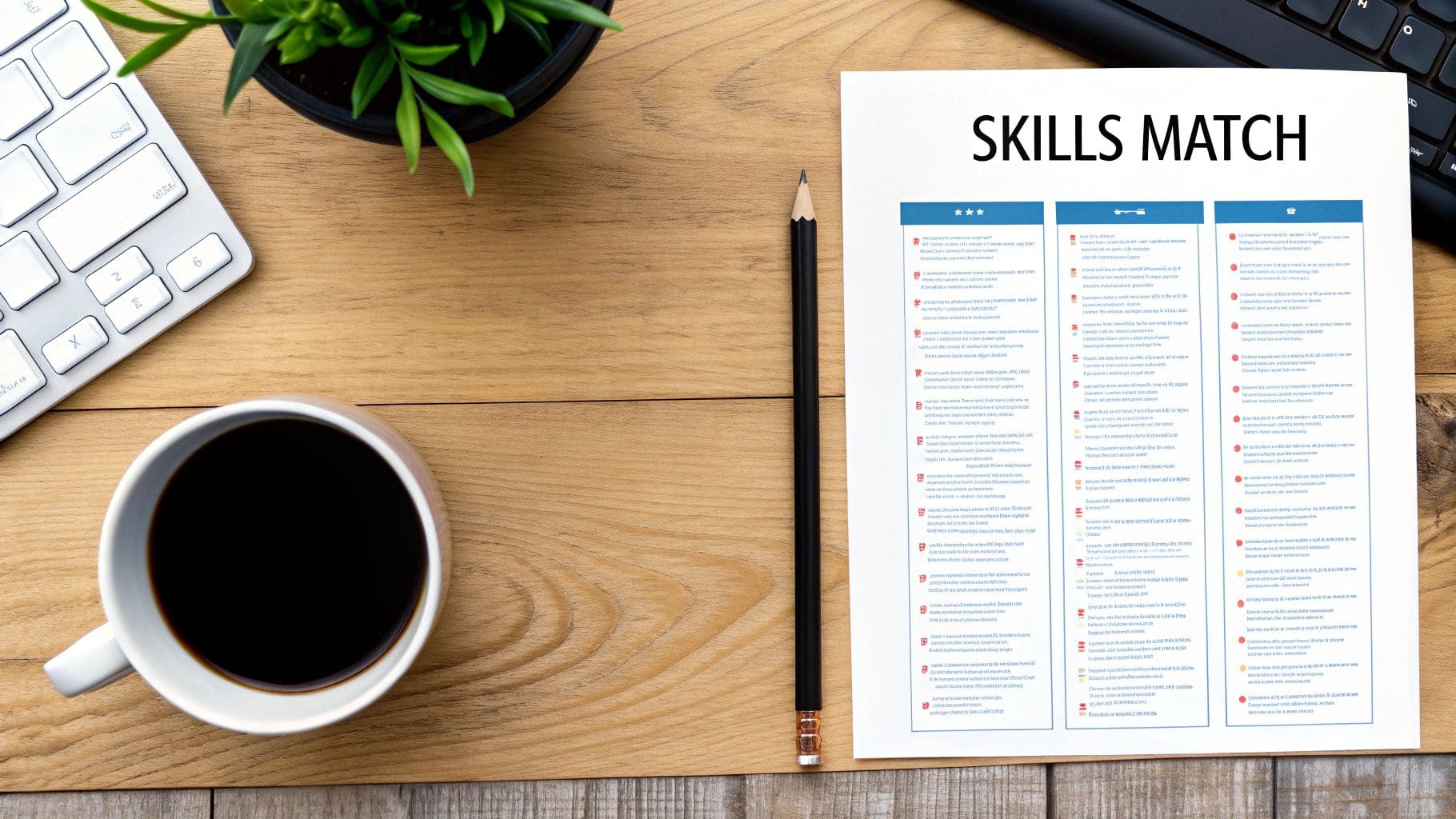T-format CV letter showing requirements vs qualifications side-by-side