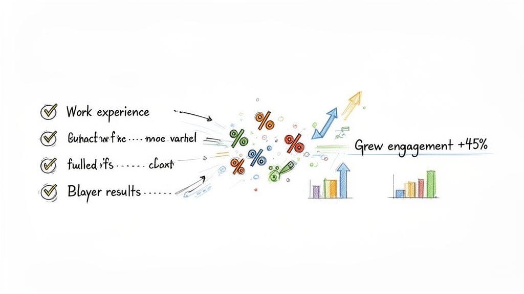 Hand-drawn infographic explaining how factors like work experience lead to 45% engagement growth