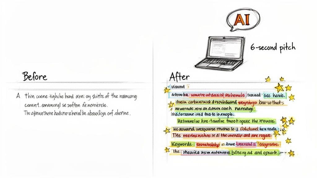 AI processing handwritten notes into structured highlighted digital format with 6-second pitch