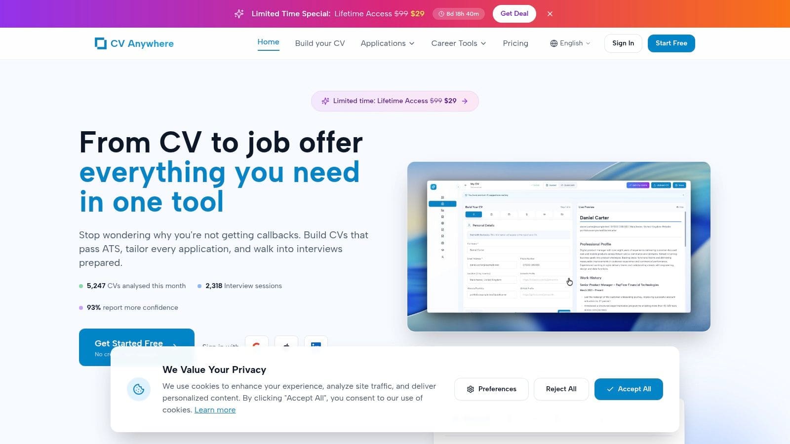 JD Fit Checker style interface showing CV match score and keyword alignment for UK job applications