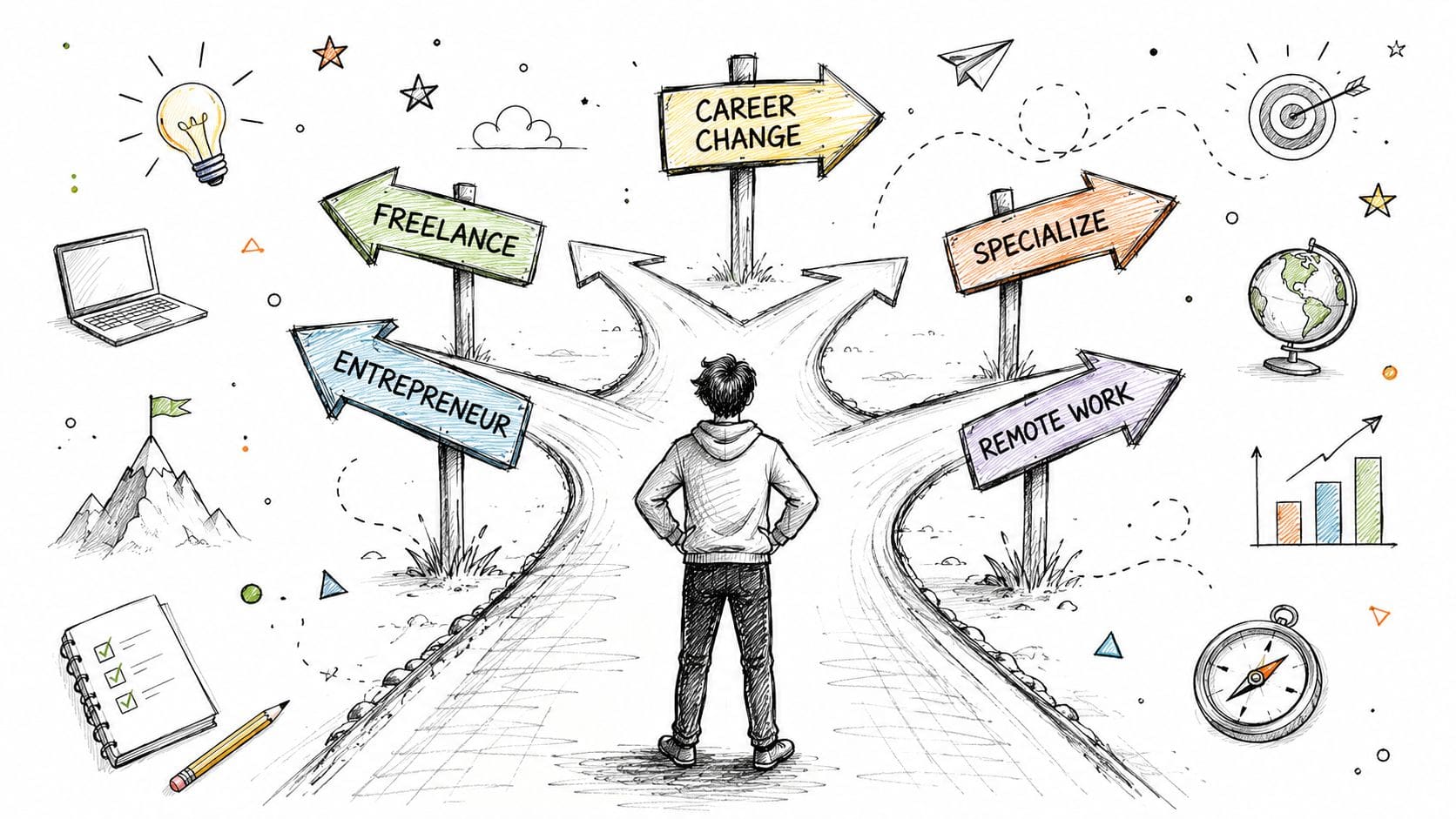 Person at crossroads choosing career paths transferable skills graduation career change resume strategy