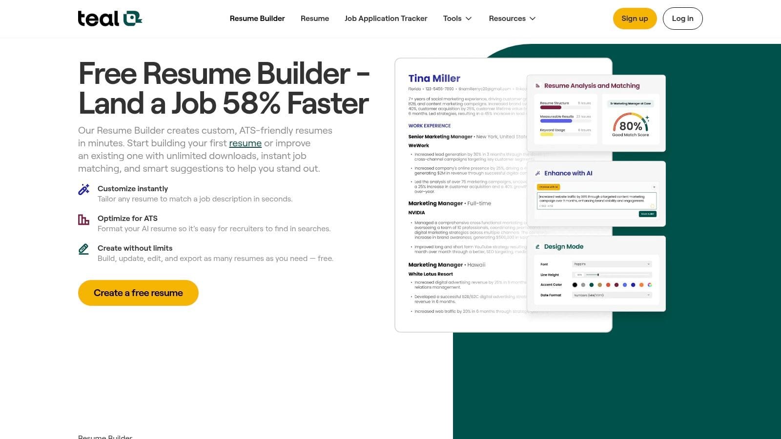 Novorésumé showing modern template designs and customization options
