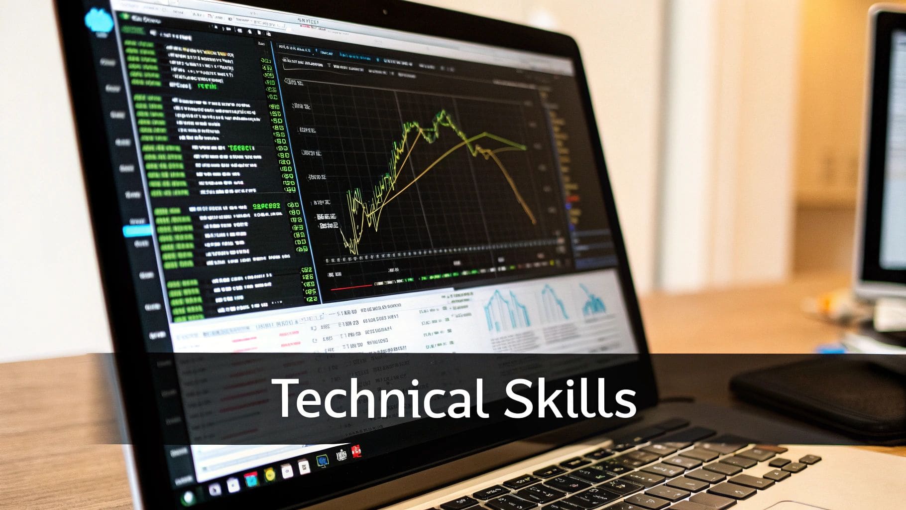 Professional working on data analyst resume showing technical skills, portfolio projects, and educational credentials on computer screen