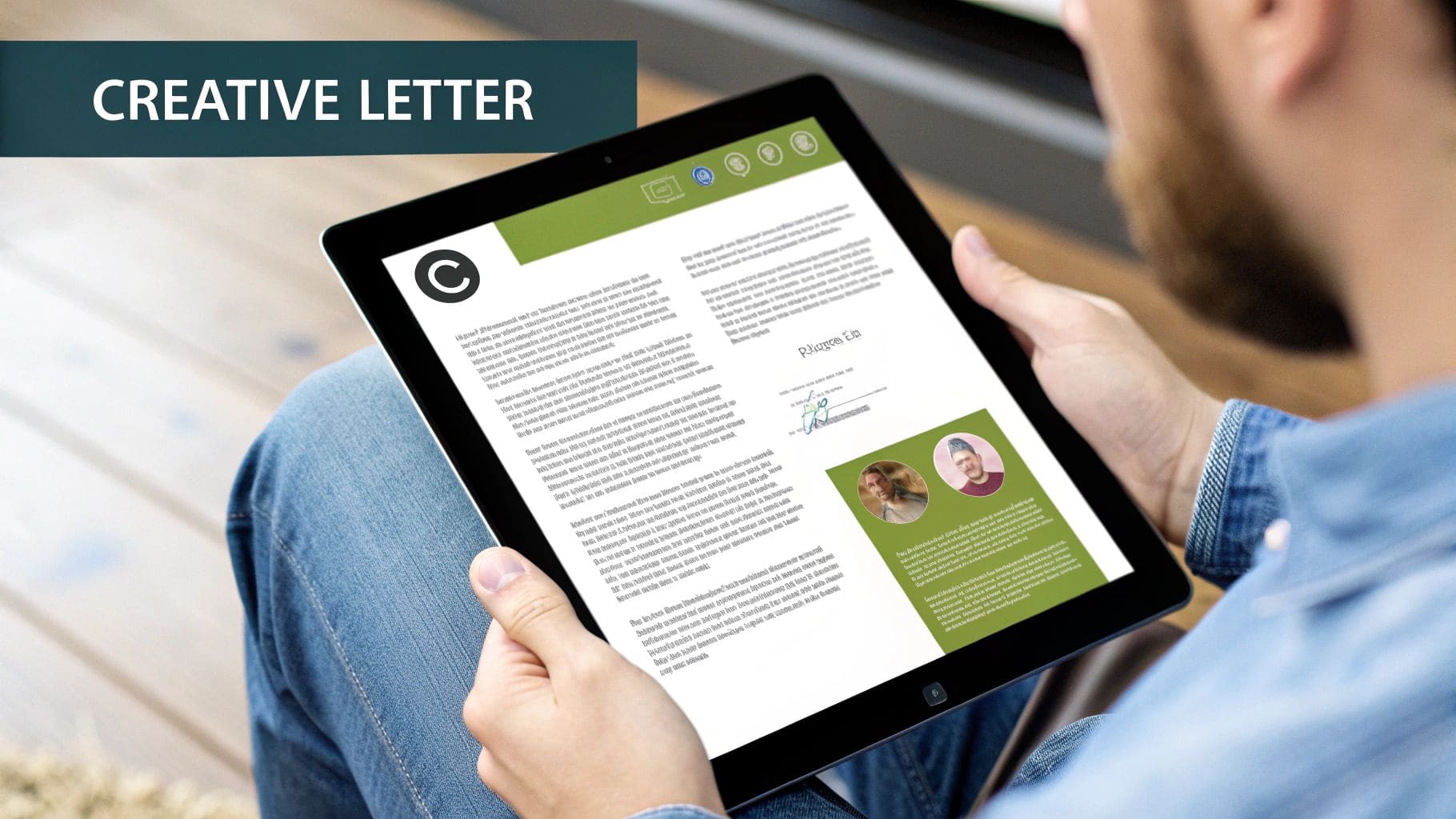 Example of a creative or visual cover letter with design elements, graphics, unique layout, and infographics showcasing professional qualifications in an artistic way