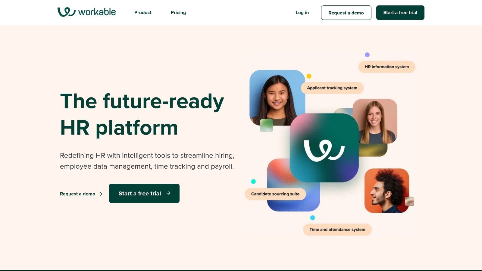 Workable ATS interface displaying candidate pipeline management, job posting tools, and recruitment analytics dashboard