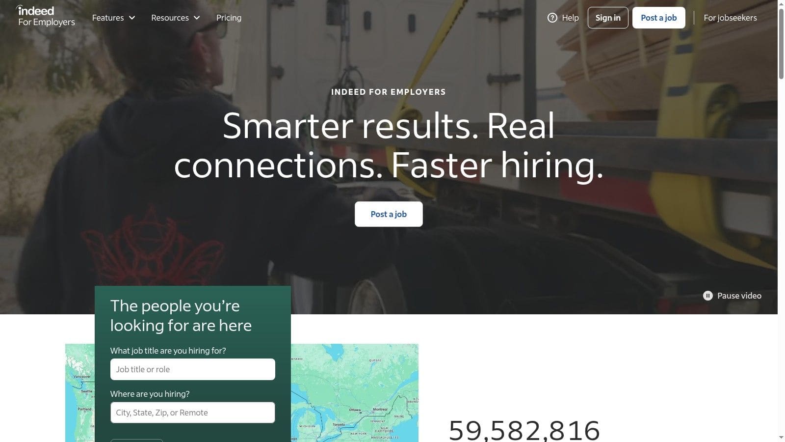 Indeed job board platform showing job posting interface, candidate search functionality, and application management tools