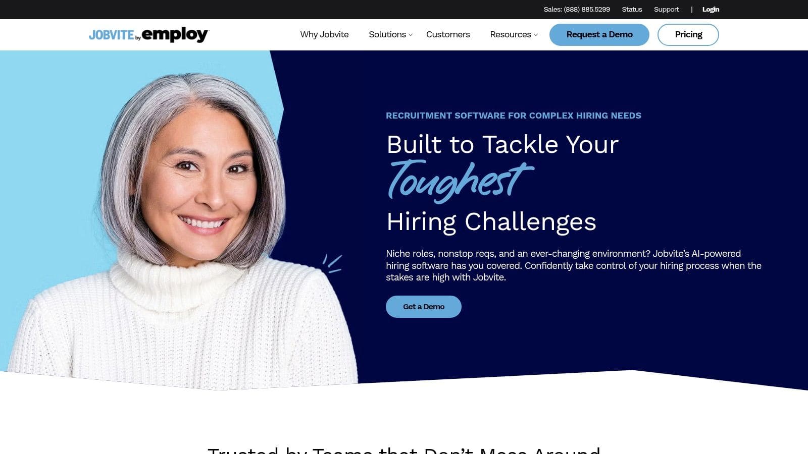 Jobvite recruitment platform showing end-to-end hiring workflow, candidate relationship management, and employee referral system integration