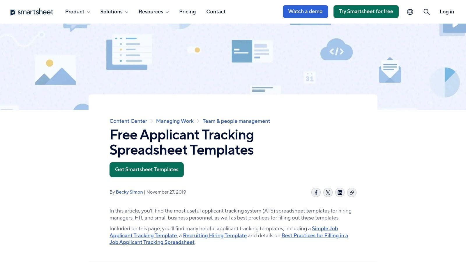 Smartsheet downloadable Excel and Google Sheets job tracker templates with professional layouts and pre-configured columns