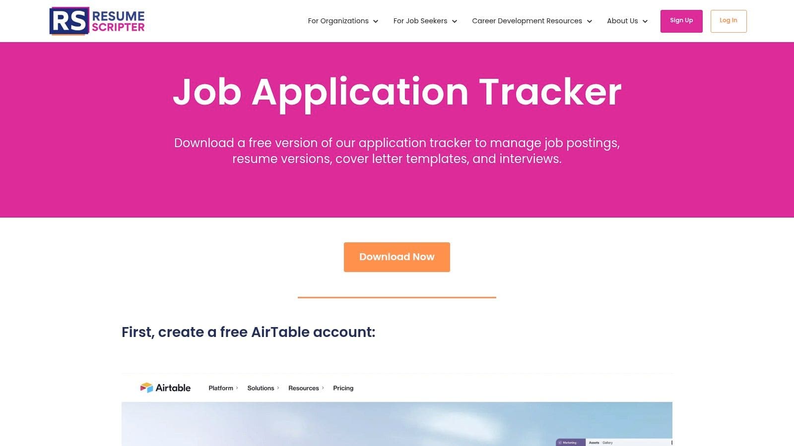 Airtable relational database tracker showing linked tables for companies, contacts, and applications with multiple view options