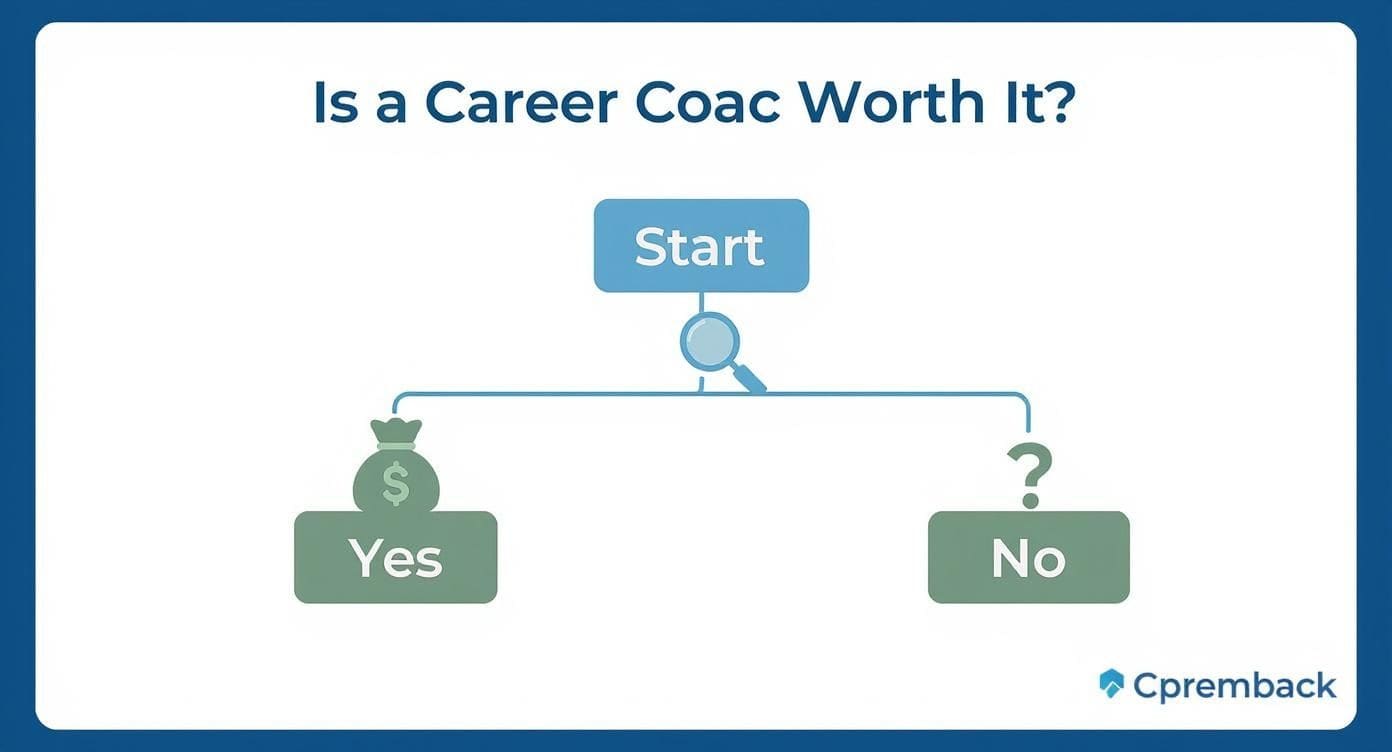Infographic decision tree helping users decide if a career coach is worth the investment